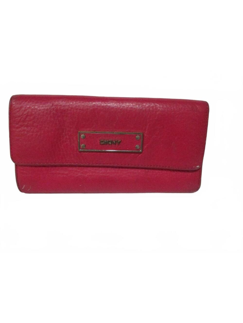 DKNY Pink Leather Long Continental Wallet Flap Clutch